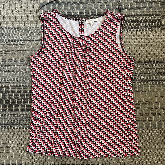 Studio Works Sleeveless Blouse with Red, Black, and White Geometric Print, Sz M - Picture 1 of 8